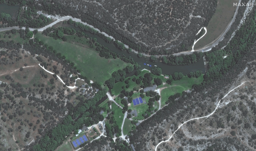 Satellite imagery shows before-and-after scenes of Kerrville, Hunt after Texas floods