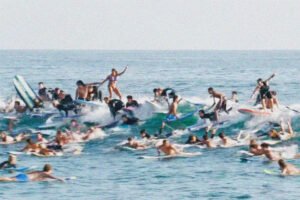 Slamarack: each year, more and more surfers are willing to take the risk and paddle out at Carlsbad's Tamarack Surf Beach