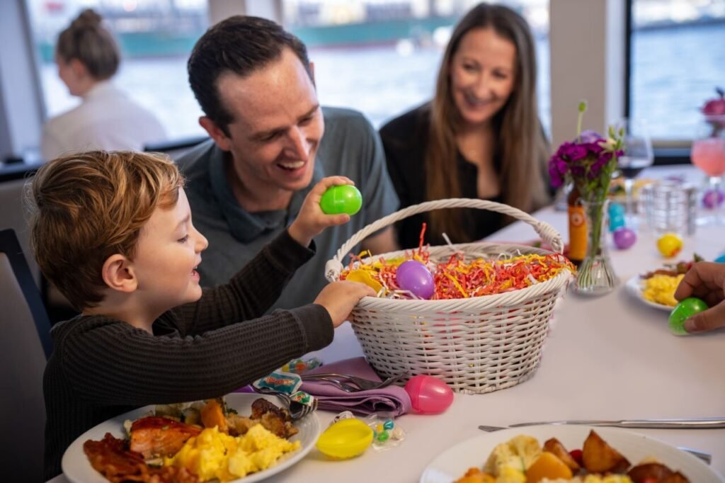 easter egg basket and kid holding egg