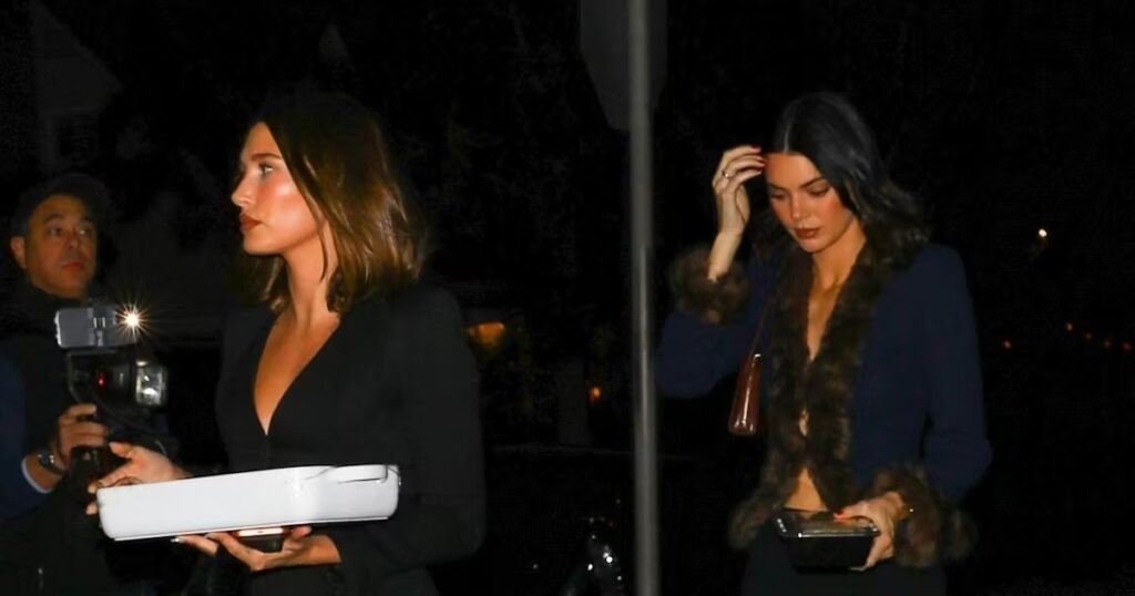 Hailey Bieber & Kendall Jenner's Holiday Party Looks are Simple, Chic, & Dark