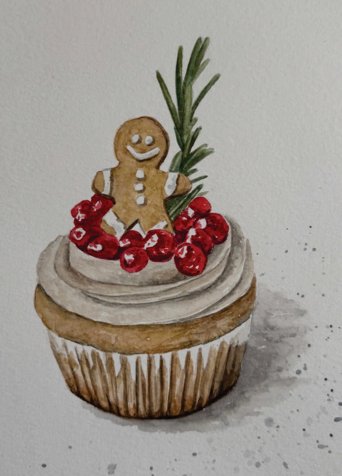 Painting Class: Gingerbread Cupcake – Visit Newport Beach painting of a gingerbread on a cupcake