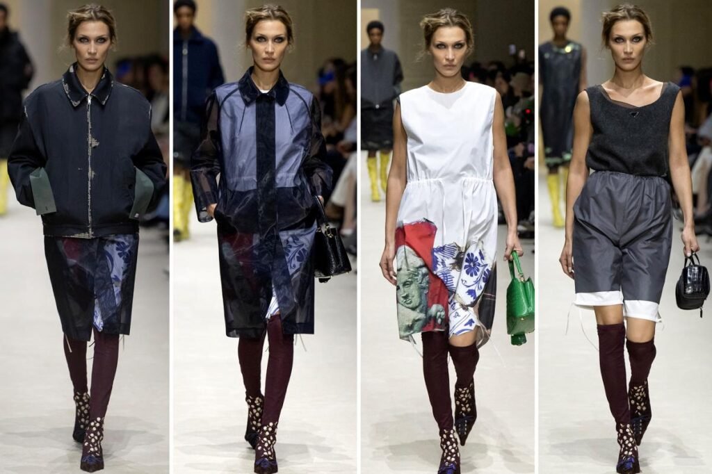 Bella Hadid walks the Prada runway in not one, but four looks