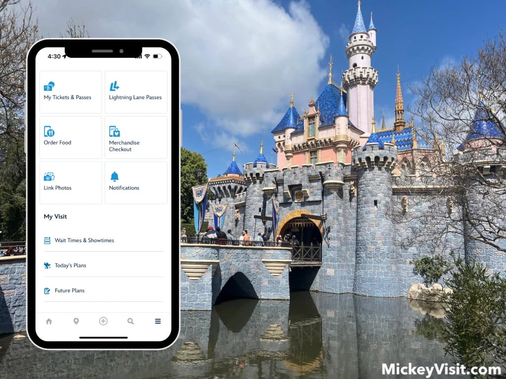 Disneyland castle and phone with Disneyland mobile app