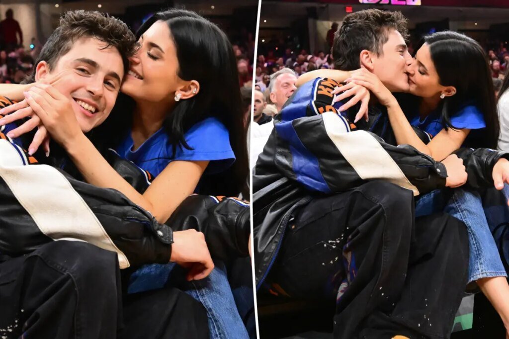 Kylie Jenner, Timothée Chalamet celebrate Knicks win with a kiss during NBA date night