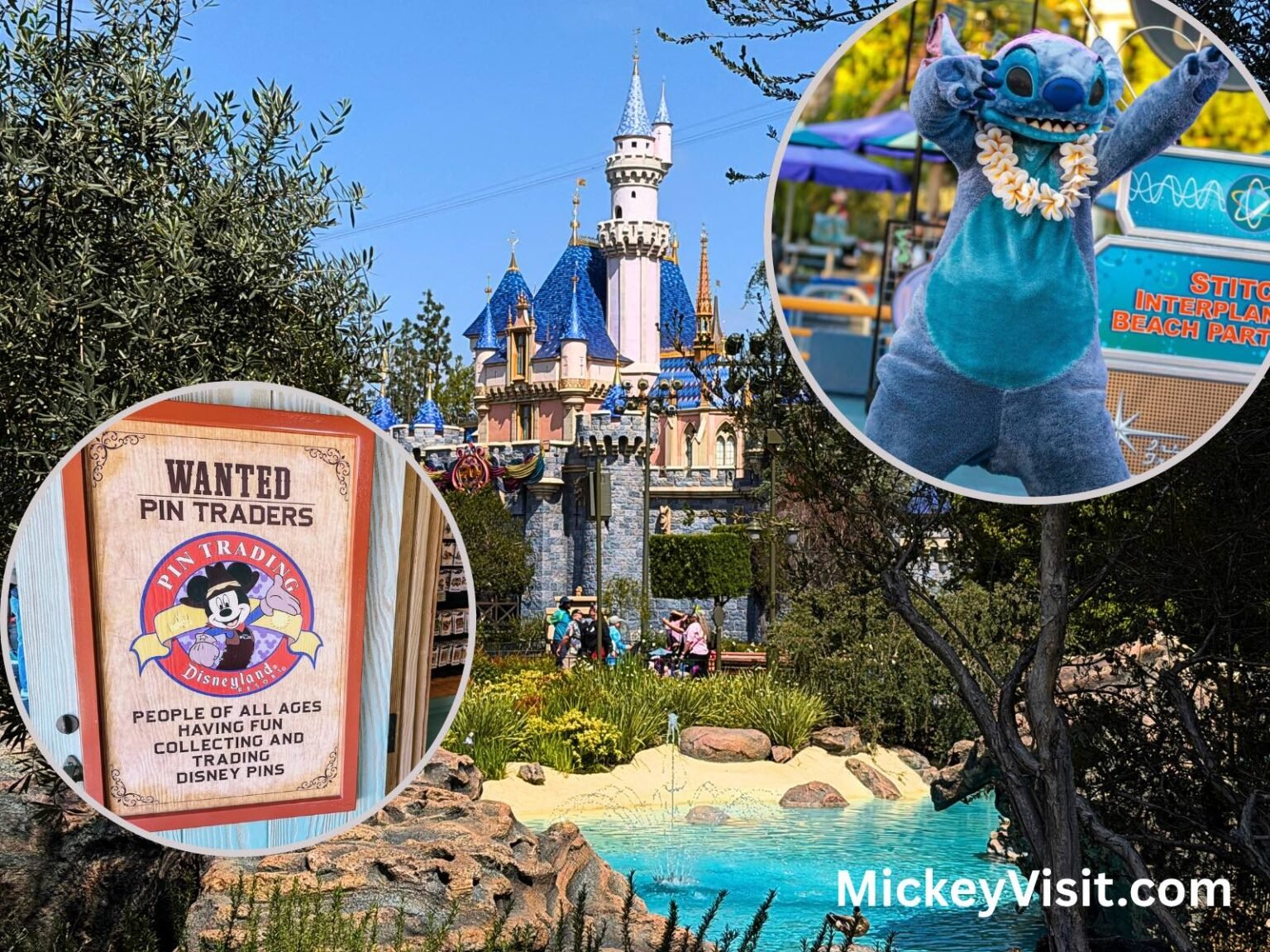 Disneyland Enhances Guest Experience with 7 New Summer Changes disneyland castle with pin trading image and stitch image
